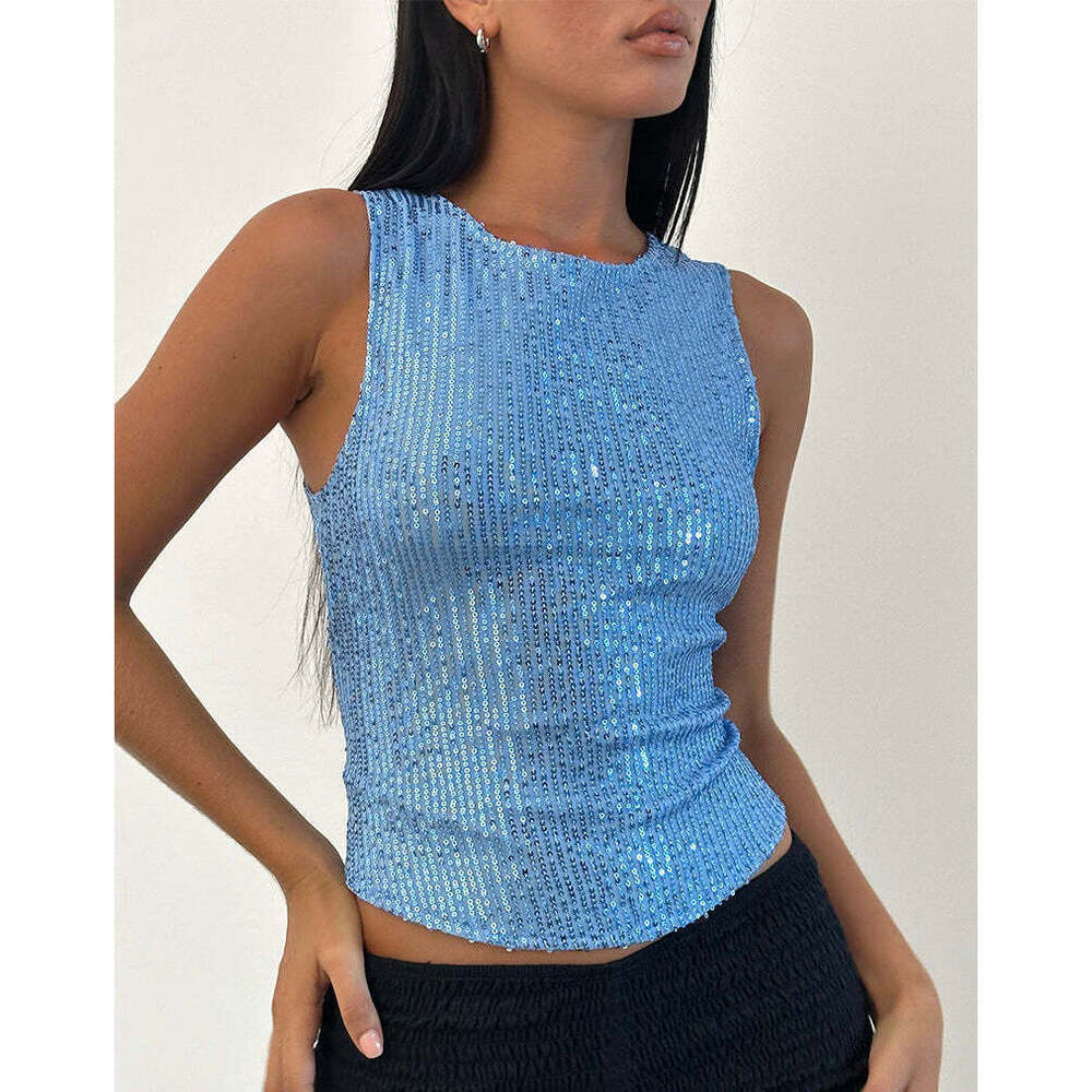 Motel Rocks Hala Top in Drape Mini Sequin Light Blue XXS
